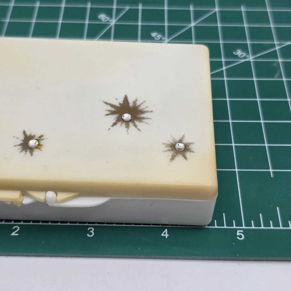 Vintage Plastic Travel Tissue Case / Holder‎ with Gold Starburst Design